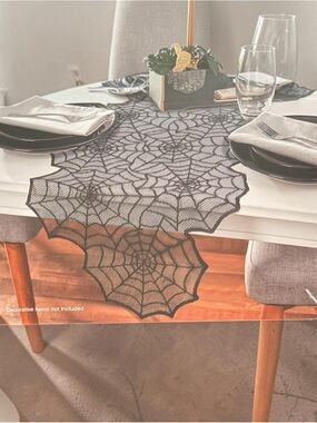 Black Spiderweb Table Runner - Decorative Dining Accent